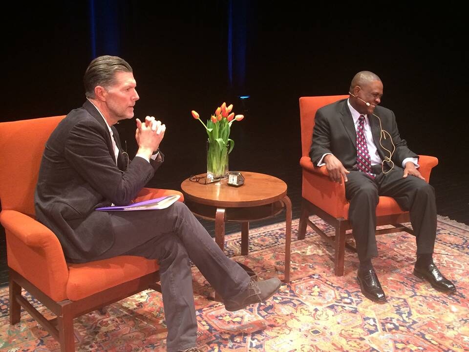 Left to right, Stone Phillips and Bennet Omalu at City Arts and Lectures in San Francisco February 4th, 2016